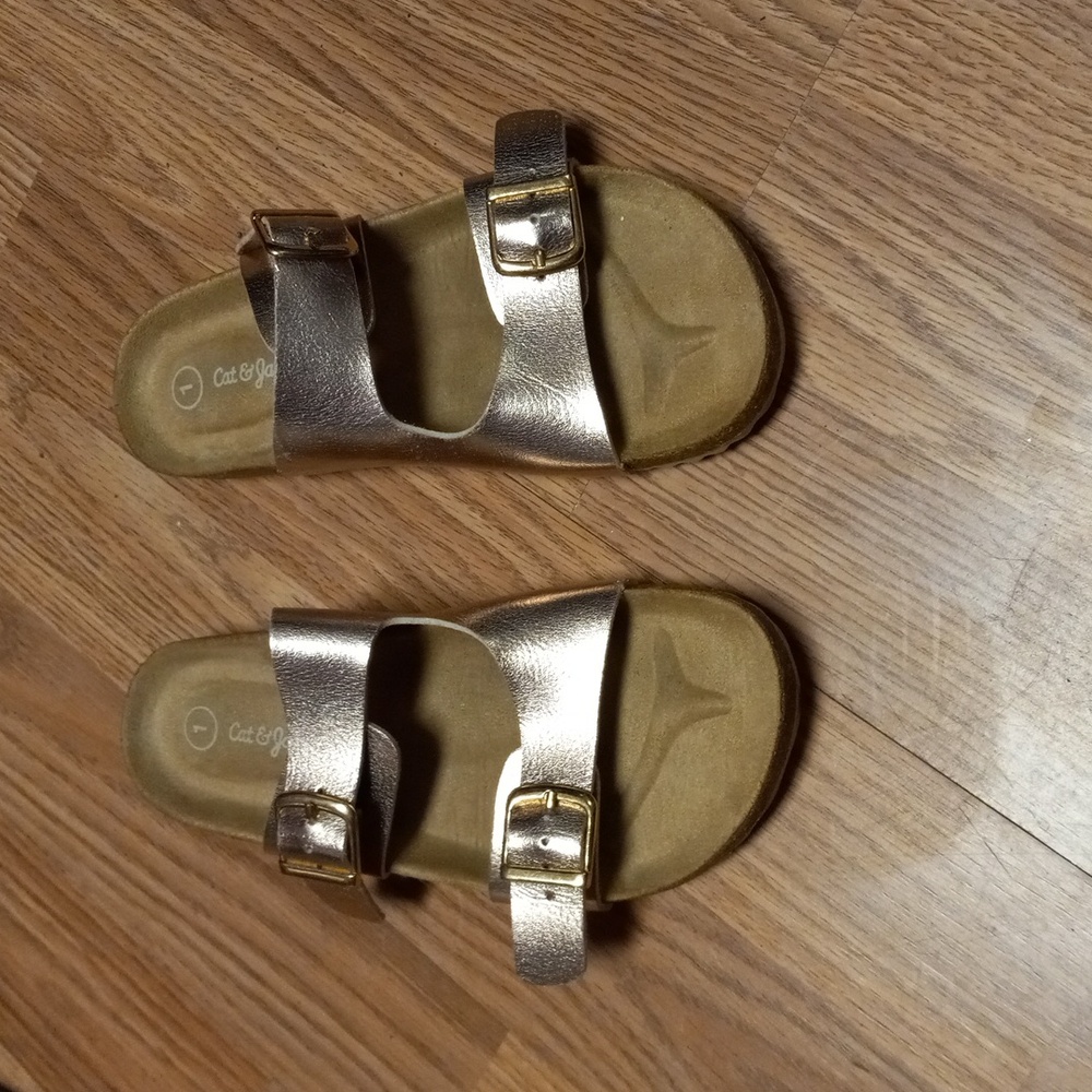 Rose Gold Shimmer Double Strap Sandals